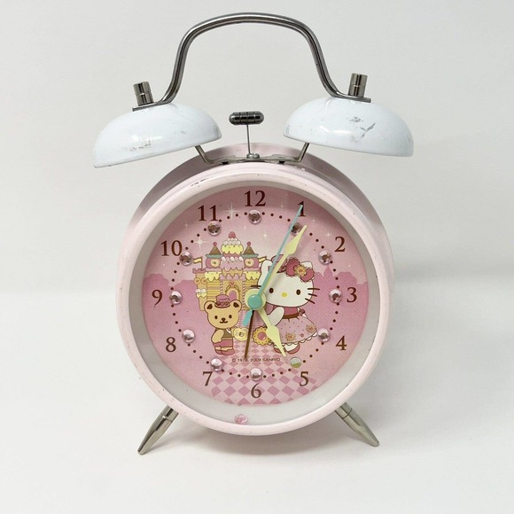 HELLO KITTY ALARM Works Twin Double BELL CLOCK by SANRIO - 2009- Light Up - Picture 1 of 8